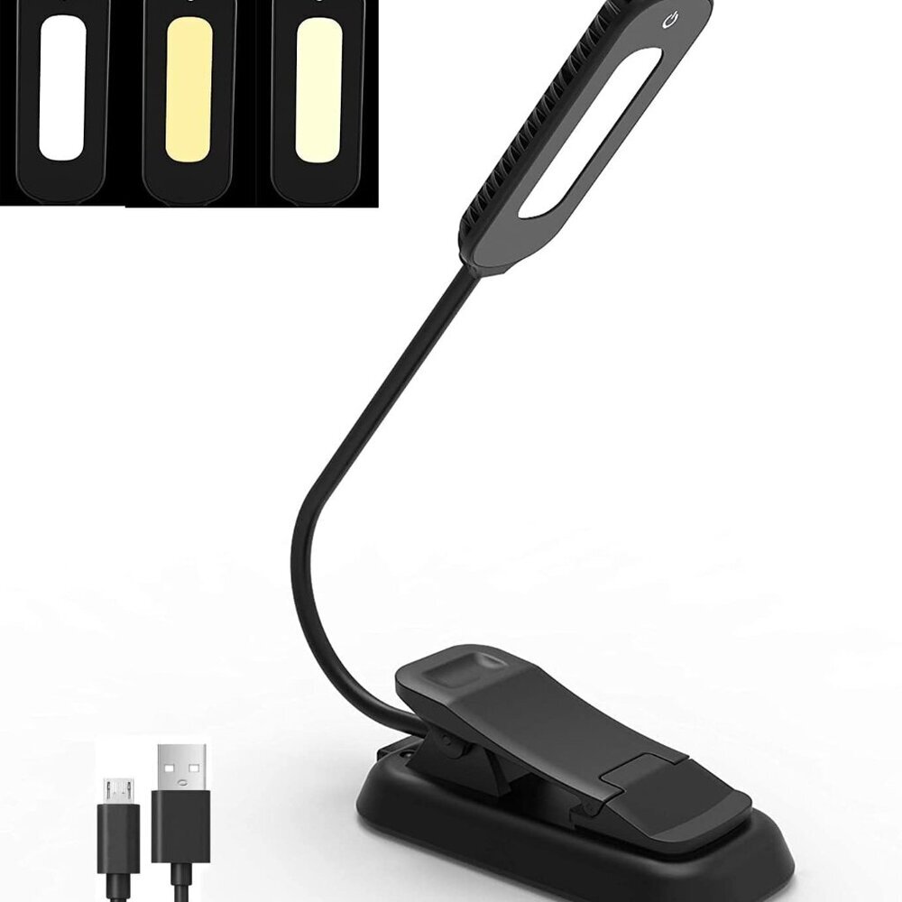Book Light, 12 LED USB Rechargeable Reading Light with 3-Level Brightness for Ey